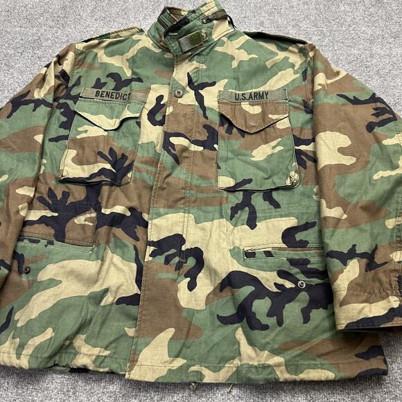 Vintage US Army M65 Field Jacket Mens Large Short Woodland Camo Cold Weather 90s - Picture 2 of 9